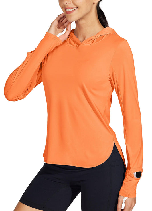 Willit Womens Sun Shirts Hoodie UPF 50+ SPF Long Sleeve Hiking Lightweight Quick Dry UV Protection Outdoor Clothing Orange S