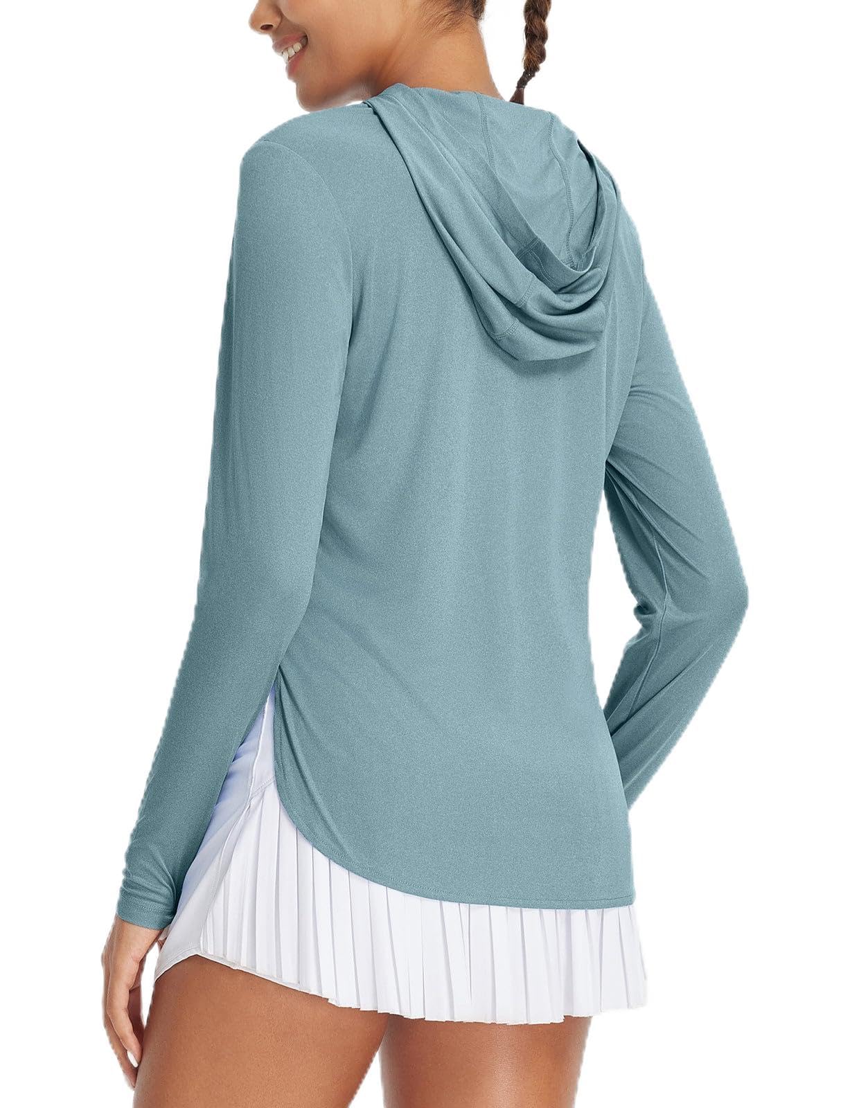 BALEAF Womens UPF 50+ Sun Shirt with Hood SPF Long Sleeve UV Protection Clothing Hiking Fishing Outdoor Lightweight Heather Light Blue S