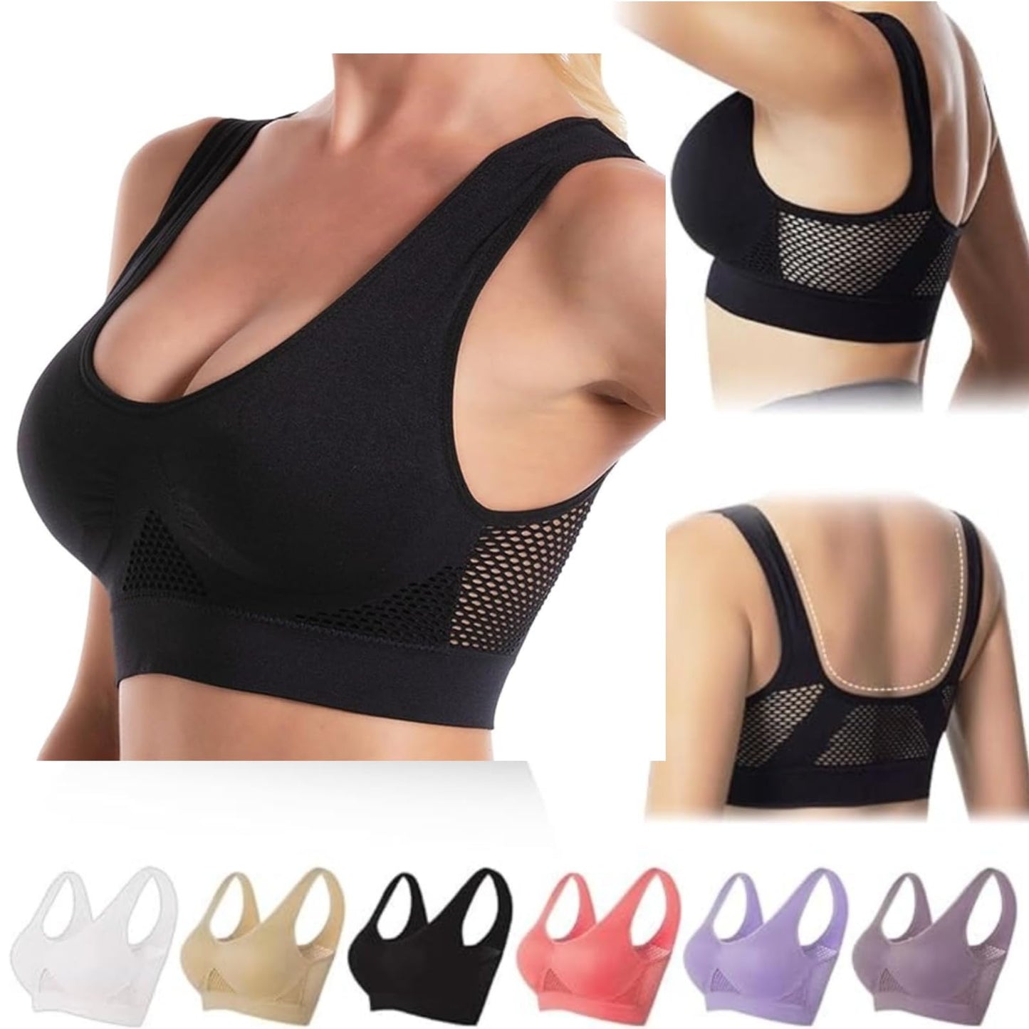 Womens Clothing Deals Sale Breathable Cool Liftup Air Bra That Lift Up Sagging Breasts 2024 New Womens Summer Seamless Ultra-Thin Comfy Bra My+Orders Today 2024 Black 6XL